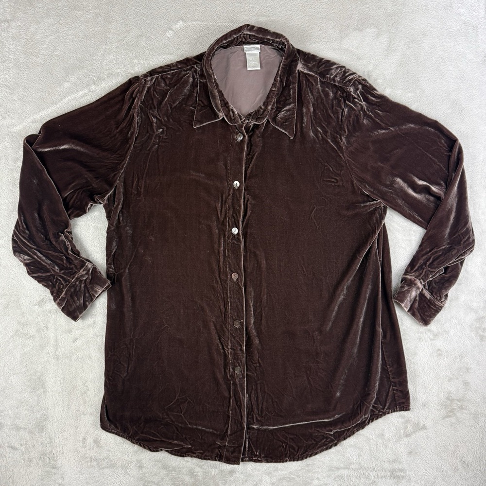 Soft Surroundings Velvet Button Down Shirt Size L Women's Brown Whimsigoth